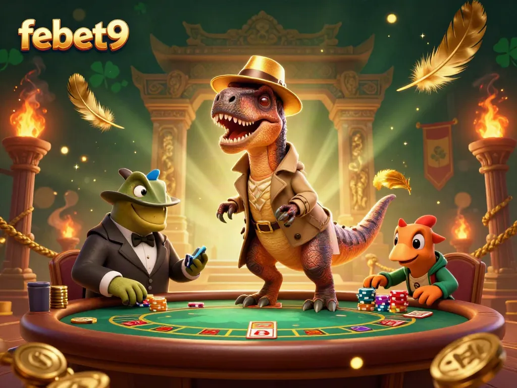 Experience thrilling action with febet9 as a velociraptor card counter plays blackjack under the watchful eye of a stegosaurus.