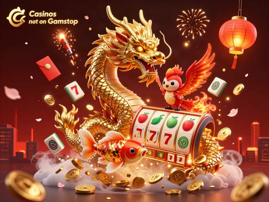 Experience thrilling results at Casinos not on Gamstop with our dynamic 3D illustration featuring dragons and exciting games.