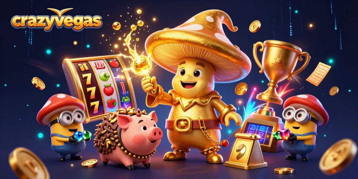 Experience the magic of crazyvegas with a golden mushroom wizard turning slot reels into treasure.