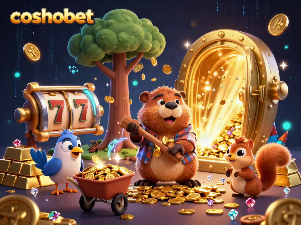 Experience the thrill at Cosmobet with a lively scene of characters and golden treasures.