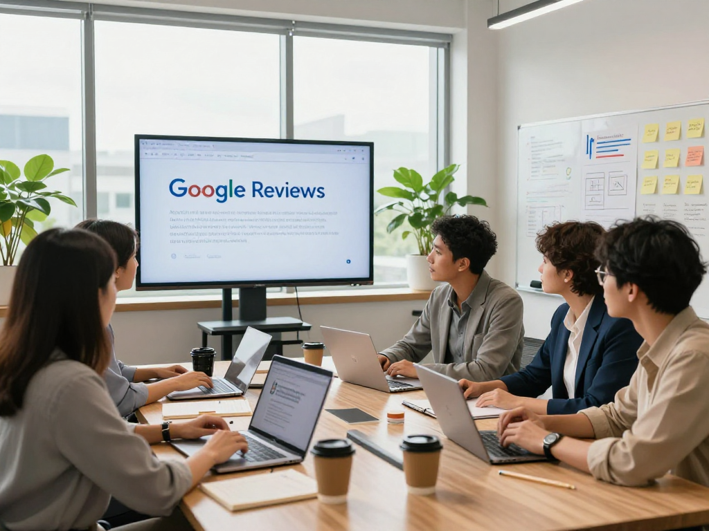 Team brainstorming strategies to buy Google reviews Singapore in a modern office setting, highlighting collaboration and business insights.