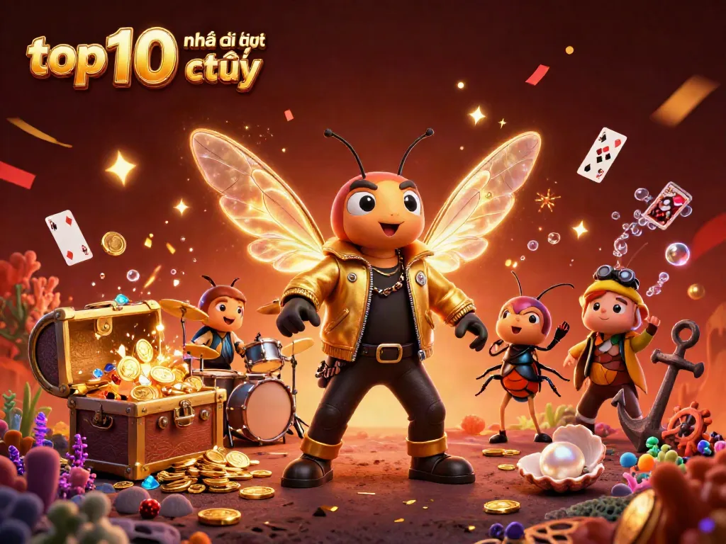 Experience top 10 nhà cái uy tín đáng chú ý with vibrant digital illustration featuring casino-themed characters.