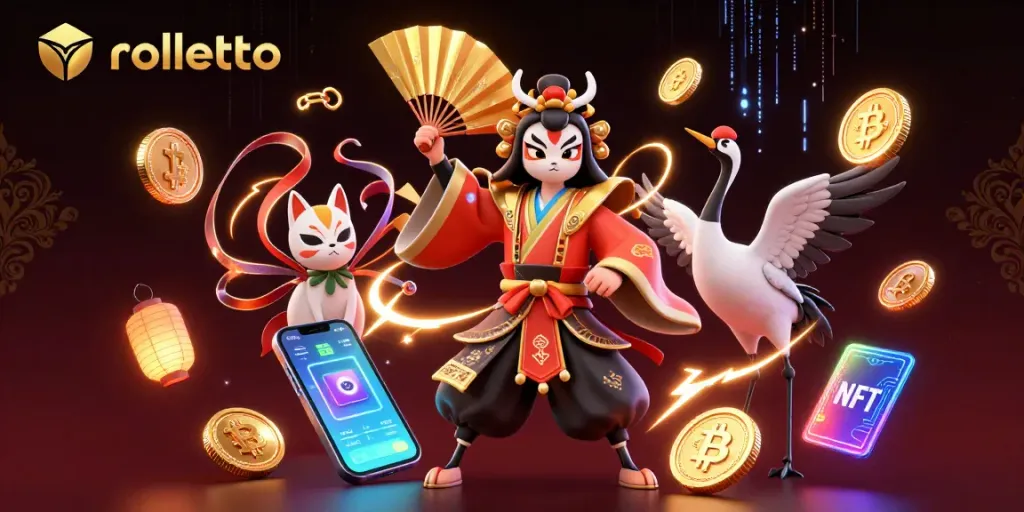 Engage with rolletto and immerse in thrilling online gambling depicted through vibrant 3D art.