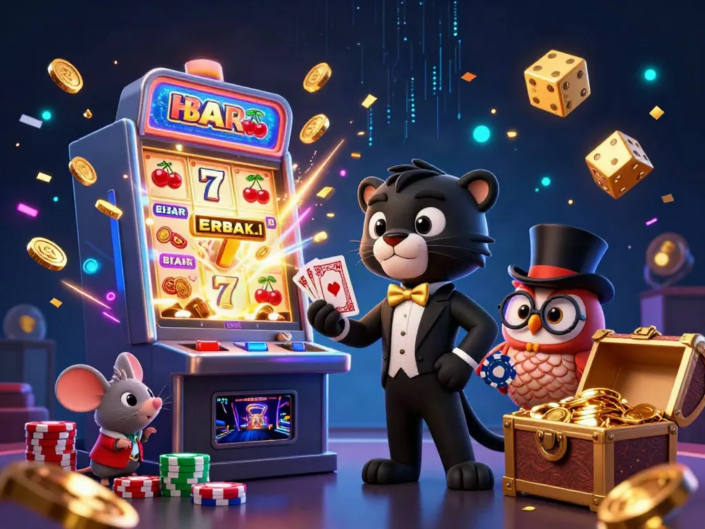 Experience excitement and thrill with Login balislot's vibrant casino scene featuring animated characters and dynamic game elements.