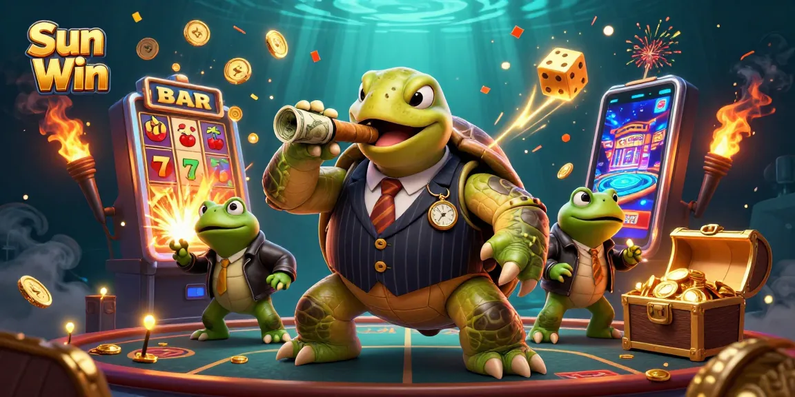 Experience excitement at Sun Win with a vibrant 3D casino scene featuring characters and thrilling jackpot elements.