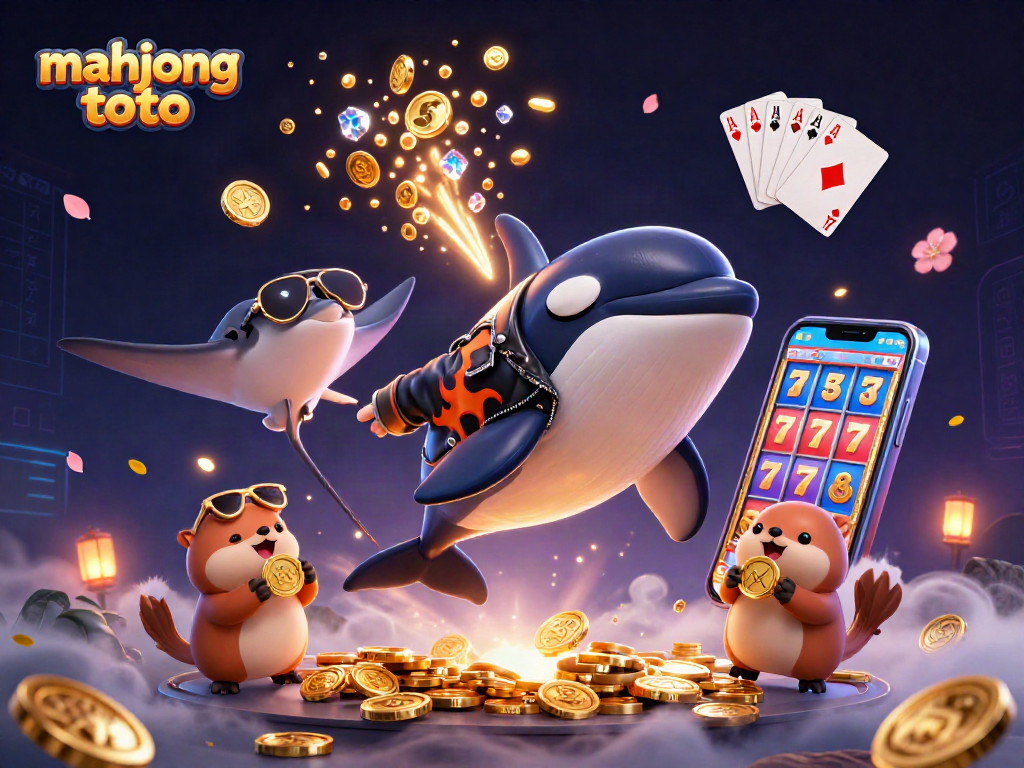 Experience thrilling gameplay with mahjong toto as cartoon characters celebrate, surrounded by casino elements.