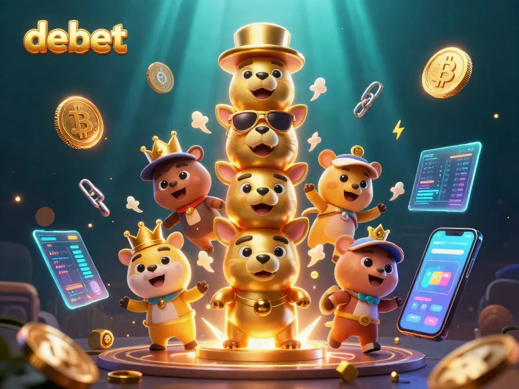 Engage with debet in this vibrant 3D illustration showcasing animated casino themes and crypto elements.