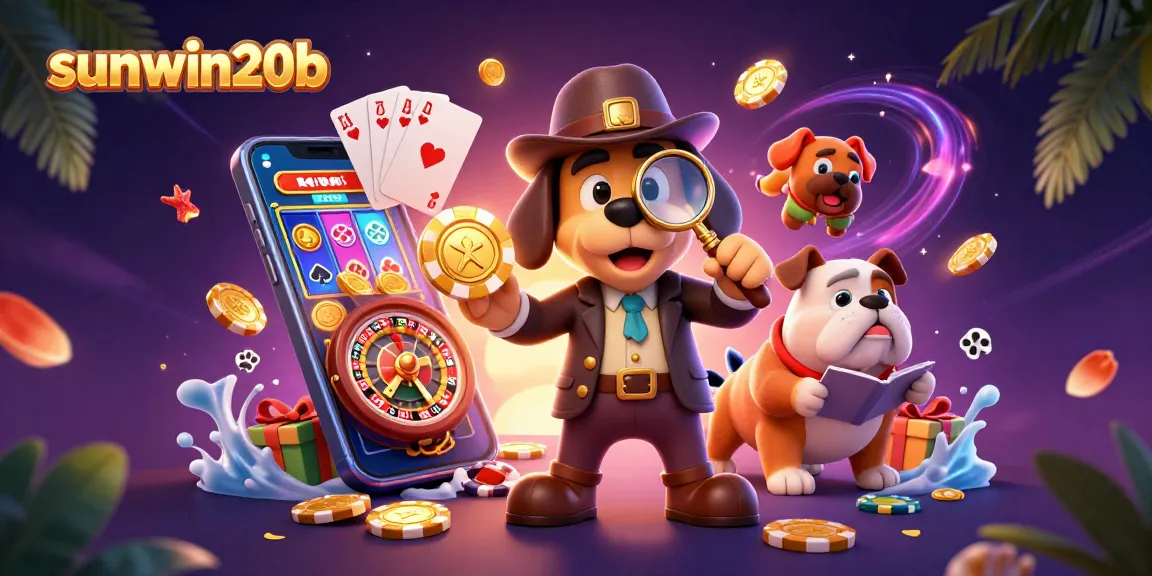 Spin and win with sunwin20b's dynamic 3D digital illustration showcasing a detective hunting for poker clues and treasures.