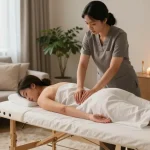 Enjoying a tranquil 출장안마 experience at home with a skilled therapist amidst a serene environment.