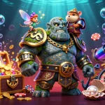 Experience the excitement of GG88 with dynamic characters and vibrant casino elements in a packed illustration.