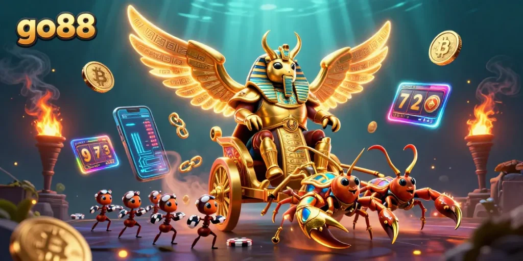 Spin to win at go88 with an immersive underwater casino scene filled with vibrant characters and gold.