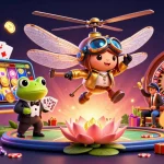 Engage with thrilling games at 789Club as a frog croupier deals cards in a vibrant casino scene.