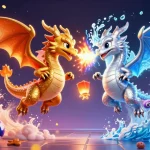 Engage with go 88 in this vibrant scene of playful dragons and dynamic lottery elements.