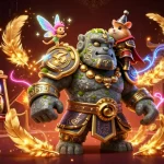 Engage in thrilling gameplay at sun win with vibrant 3D casino illustration featuring a stone golem guardian.