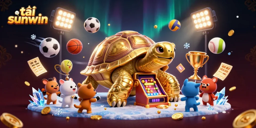 Play with excitement at tải sunwin, featuring a dynamic scene with animals and sports balls in action.