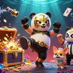 Engage in exciting gameplay at hitclub with a dynamic scene featuring a panda wrestler and animal spectators.