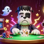 Play casino games at sunwin20 with a spooky-themed illustration featuring a bulldog dealer and spooky creatures.